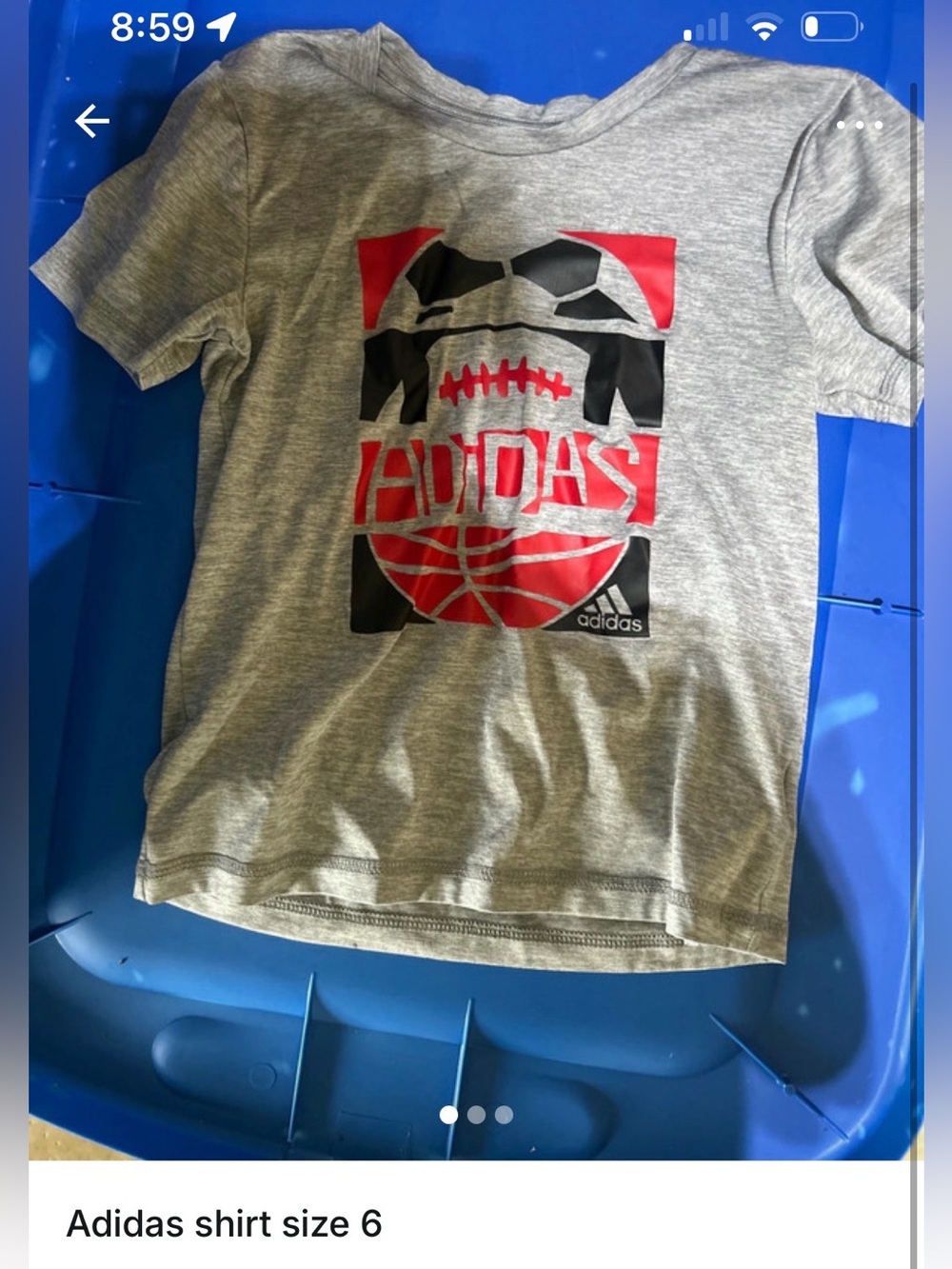 adidas Gray Short Sleeve Tee with Red & Black Sports Graphic size 6